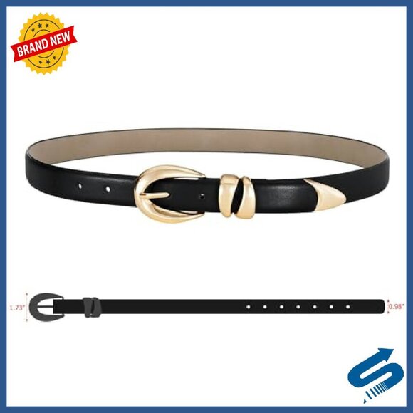 Women\'s Leather Belt Gold Buckle Versatile Dressy Casual Accessory